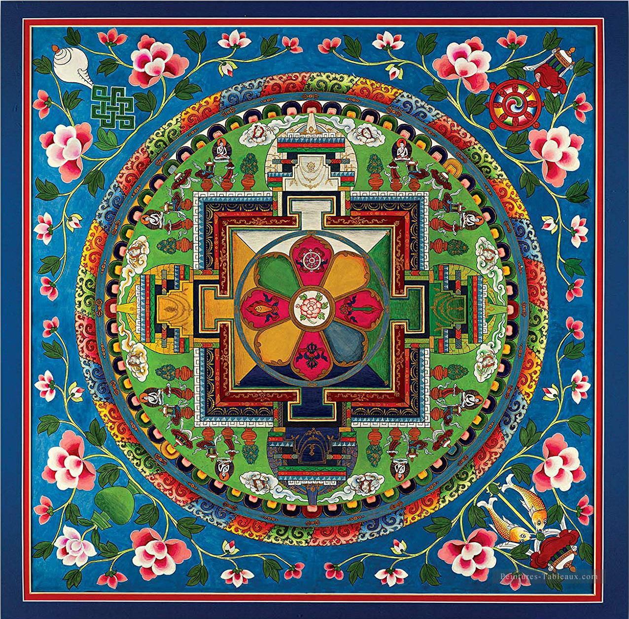 Mandala d’or bleu bouddhisme Peintures à l'huile